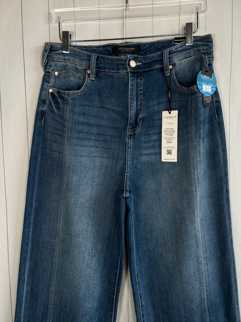 Liverpool size 12/31 Stride high rise crop wide leg jeans blue medium wash NEW - Picture 2 of 10